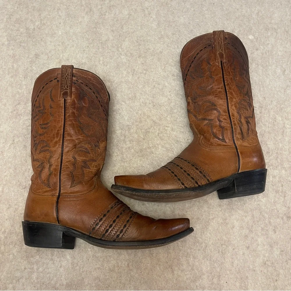 Lucchese 1883 N1561 Brown Leather Snip Toe Western Cowboy Boots Men’s Size 9.5D